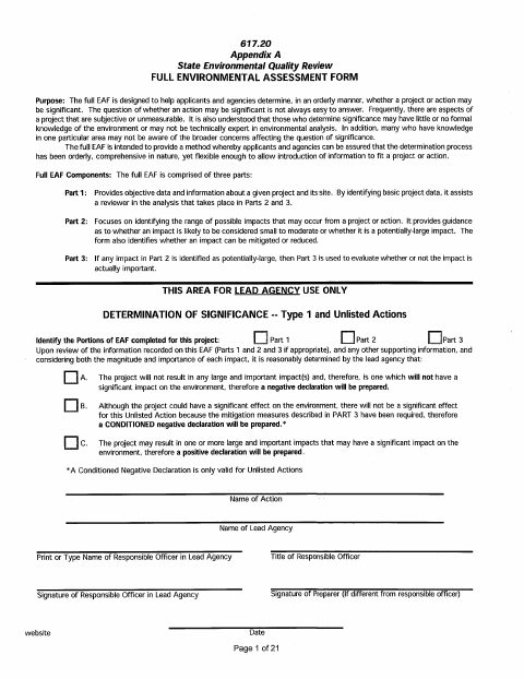 First page of the Full Environmental Assessment Form