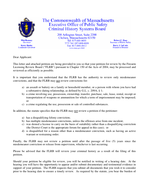 First page of the Petition for Review by the Firearm Licensing Review Board