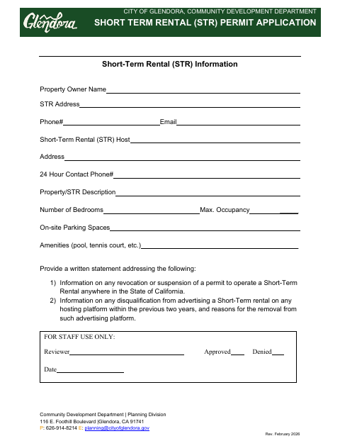 First page of the Short-Term Rental Permit Application