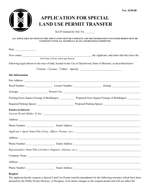 First page of the Application for Special Land Use Permit Transfer