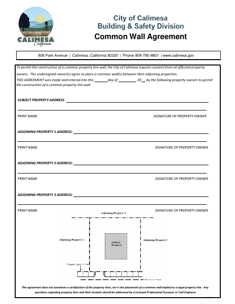 First page of the Common Wall Agreement
