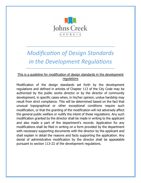 First page of the Modification of Design Standards in the Development Regulations