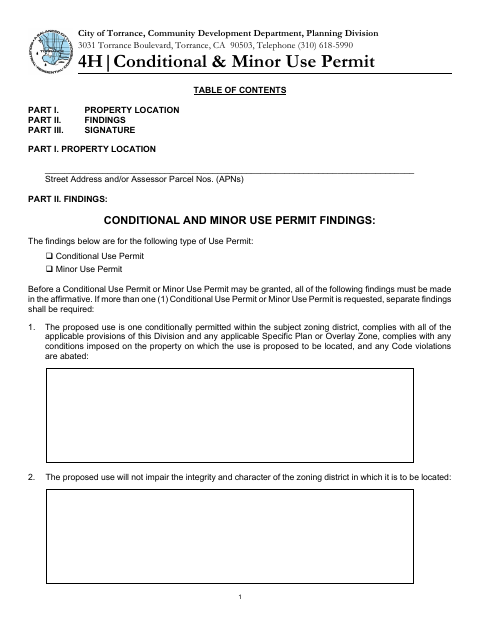 First page of the Conditional & Minor Use Permit
