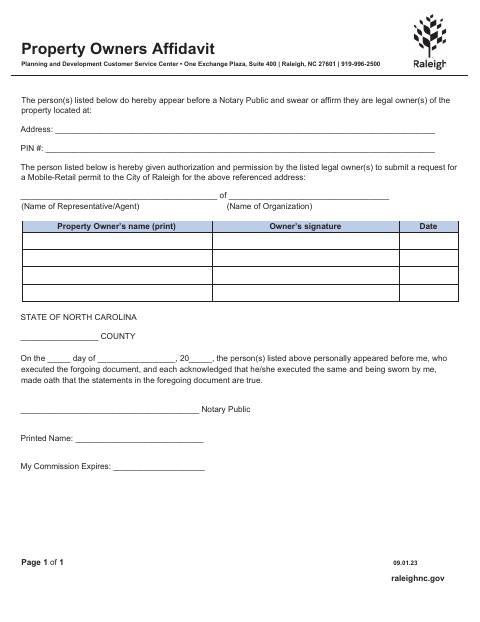 First page of the Mobile-Retail Property Owners Affidavit