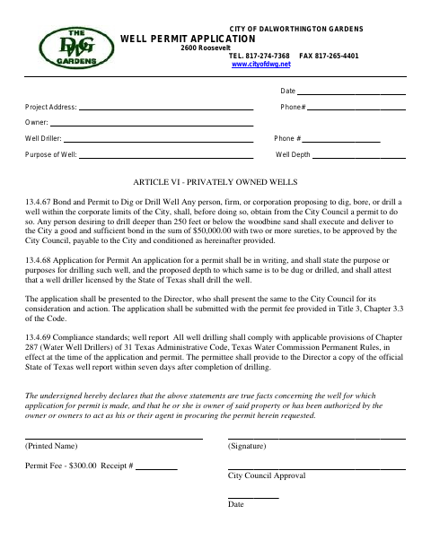 First page of the Well Permit Application