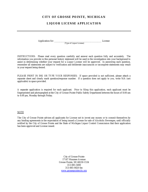 First page of the Liquor License Application