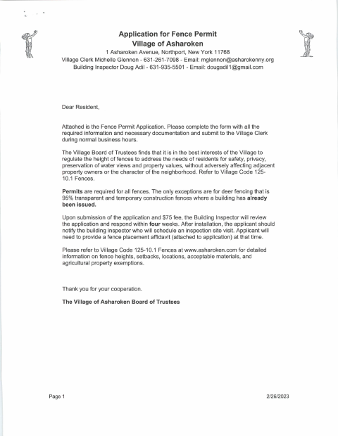 First page of the Fence Permit Application