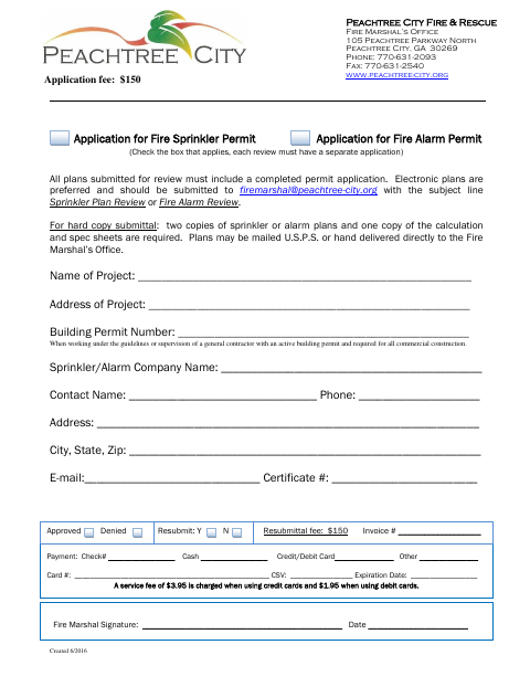 First page of the Fire Sprinkler and Fire Alarm Permit Application