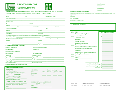 First page of the Elevator Permit Application