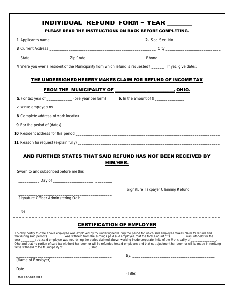 First page of the Individual Refund Form