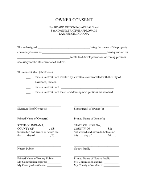 First page of the Owner Consent for Zoning Applications