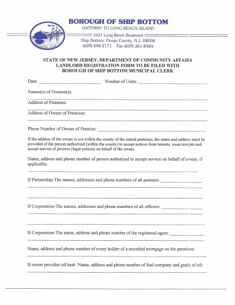 First page of the Landlord Registration Form