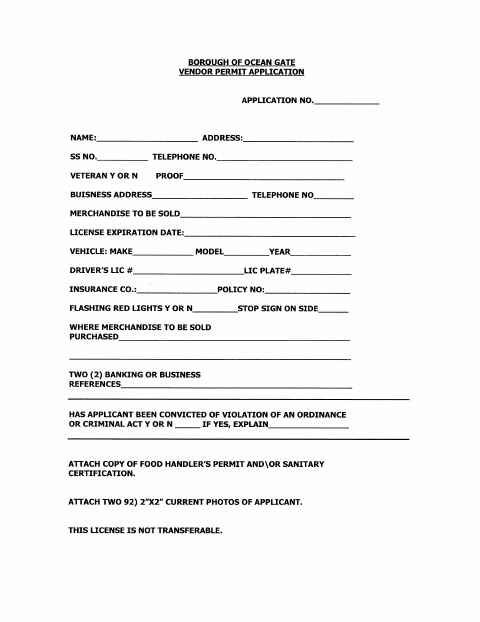 First page of the Vendor Permit Application