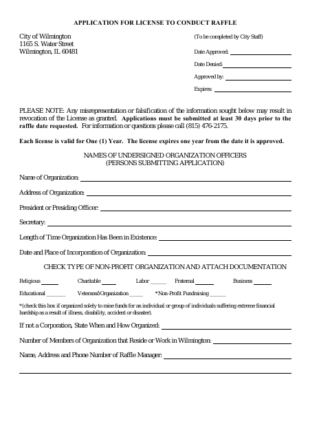 First page of the Application for License to Conduct Raffle