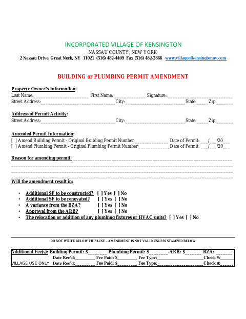 First page of the Building or Plumbing Permit Amendment