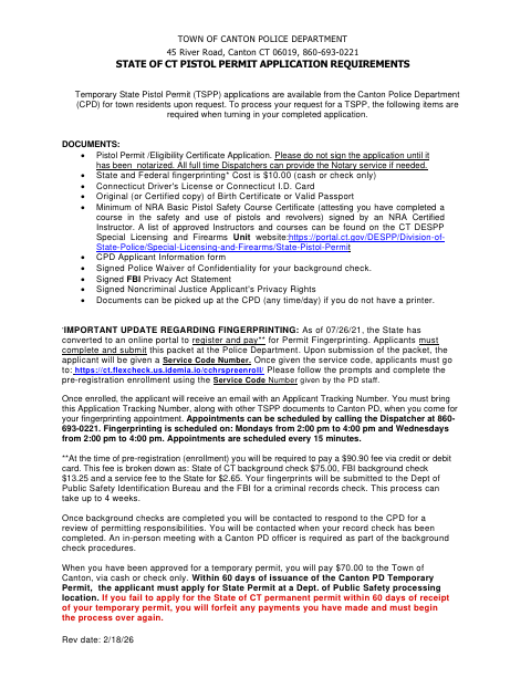 First page of the Pistol Permit and Eligibility Certificate Application