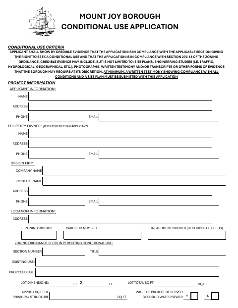First page of the Conditional Use Application