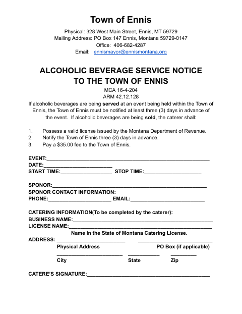 First page of the Alcoholic Beverage Service Notice
