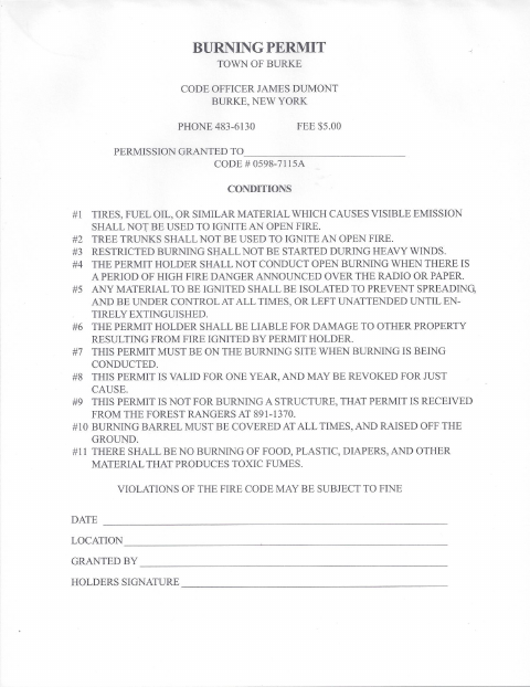 First page of the Burning Permit