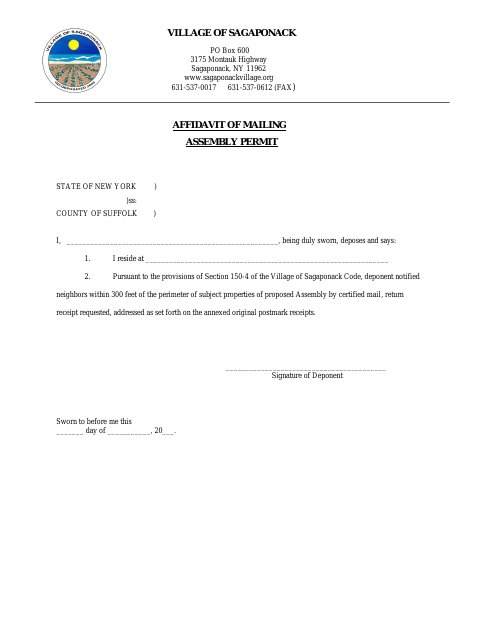 First page of the Assembly Permit Affidavit of Mailing