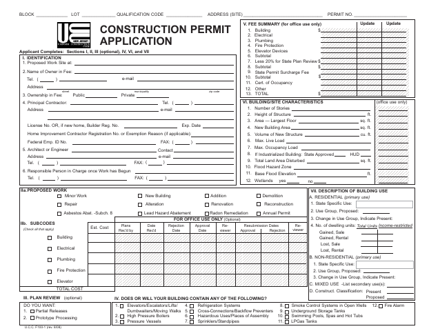 First page of the Construction Permit Application