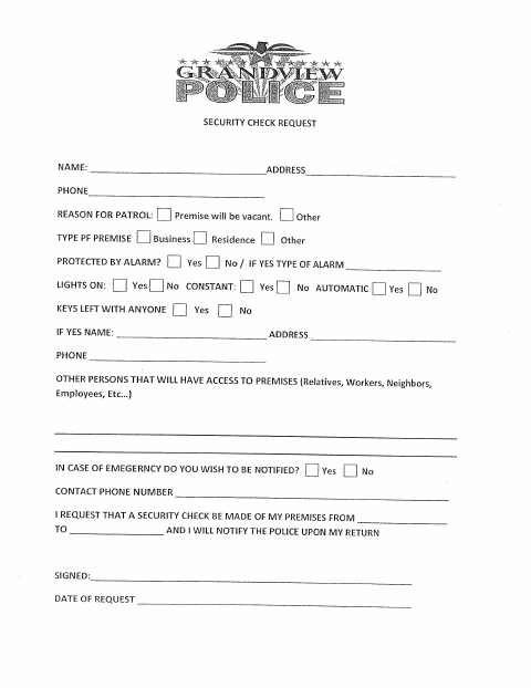 First page of the Vacation Check Form