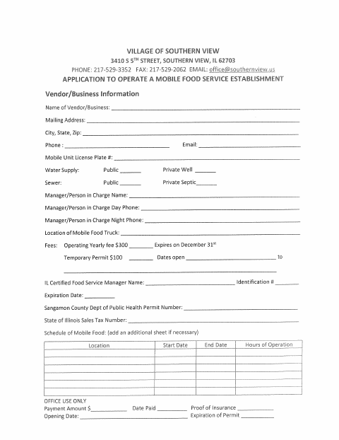 First page of the Mobile Food Vendor Permit Application