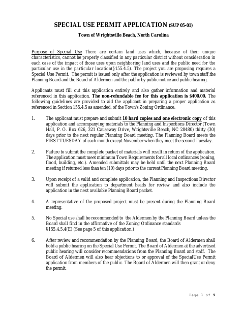 First page of the Special Use Permit Application