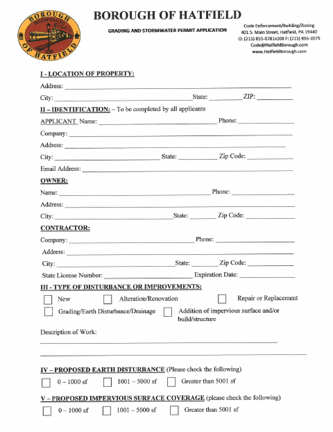 First page of the Grading And Stormwater Permit Application