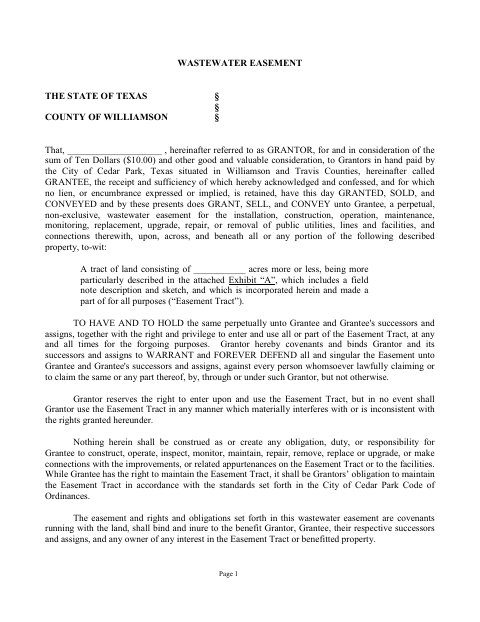 First page of the Wastewater Easement