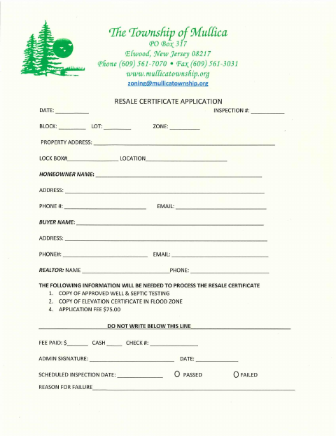 First page of the Resale Certificate Application