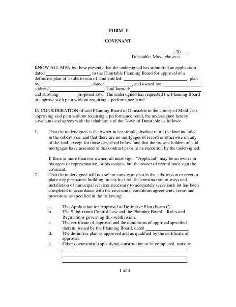 First page of the Form F Covenant