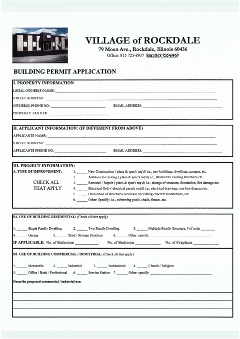 First page of the Building Permit Application