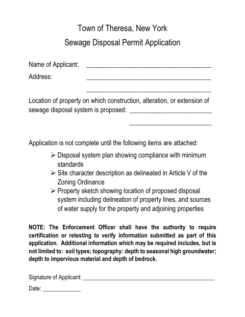 First page of the Sewage Disposal Permit Application