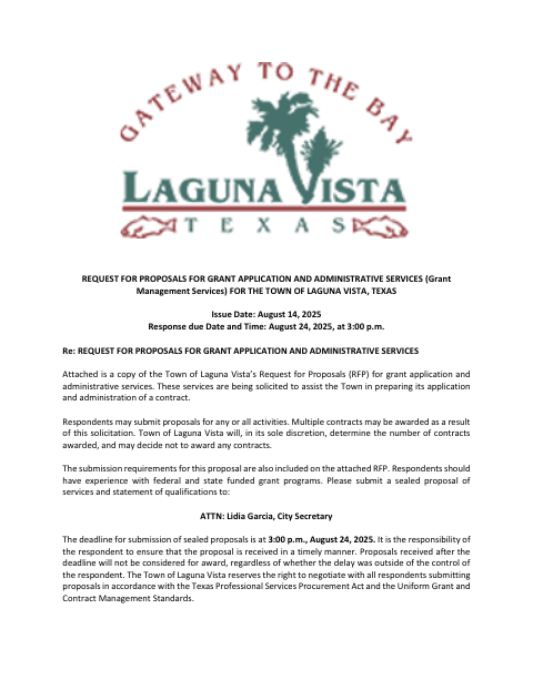 First page of the Request for Proposals for Grant Application and Administrative Services