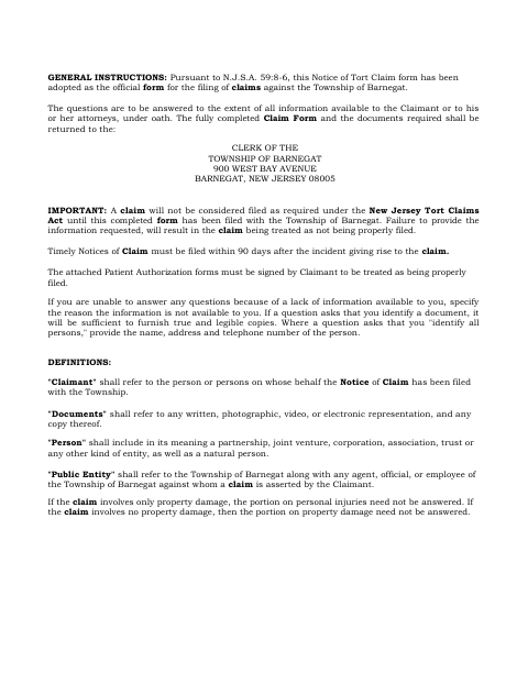 First page of the Notice of Tort Claim