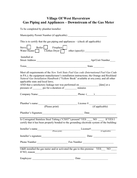 First page of the Gas Piping and Appliances – Downstream of the Gas Meter
