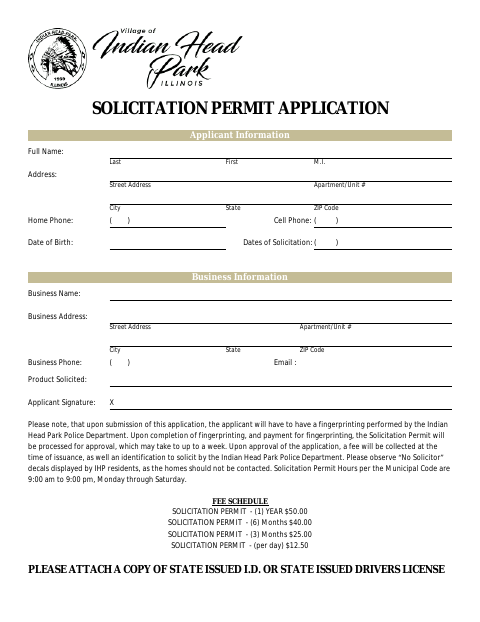 First page of the Solicitation Permit Application