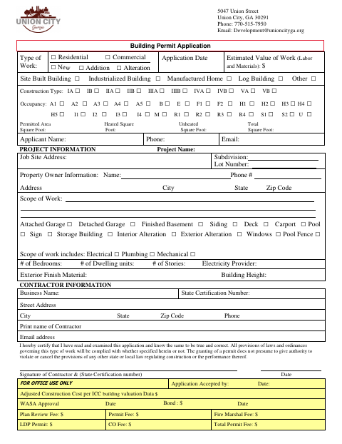 First page of the Building Permit Application