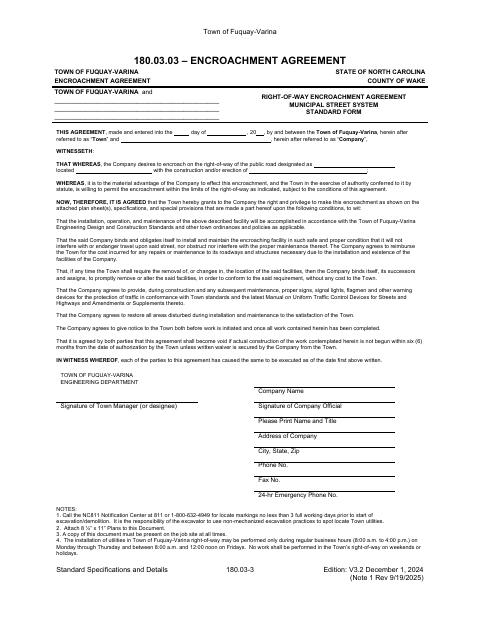 First page of the Right-of-Way Encroachment Agreement