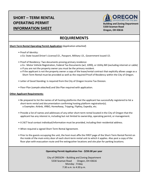 First page of the Short-Term Rental Operating Permit Application
