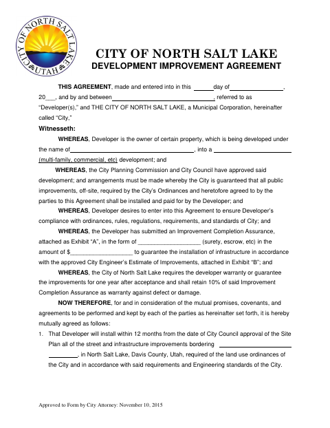 First page of the Development Improvement Agreement