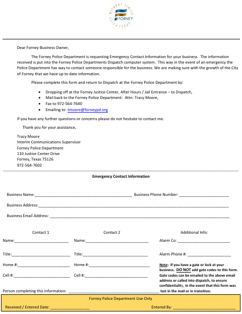 First page of the Emergency Contact Information