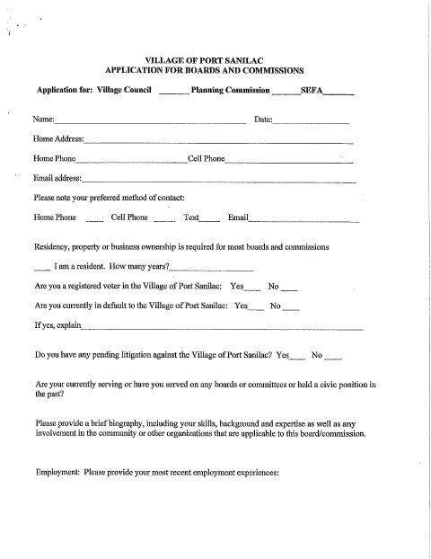 First page of the Application for Boards and Commissions