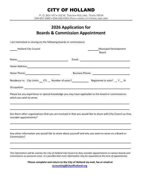 First page of the Application for Boards & Commission Appointment