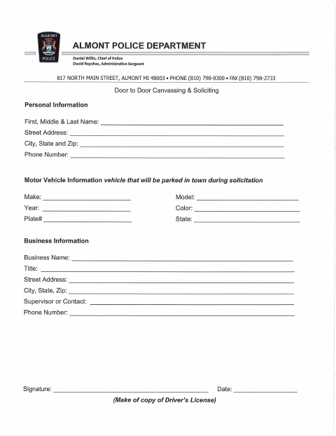 First page of the Door to Door Canvassing & Soliciting