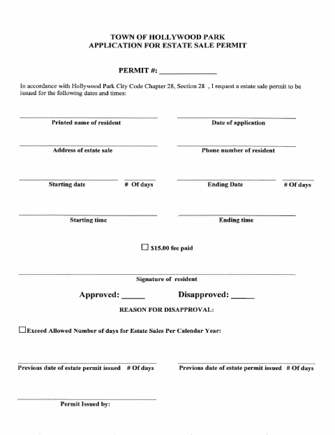 First page of the Estate Sale Permit Application