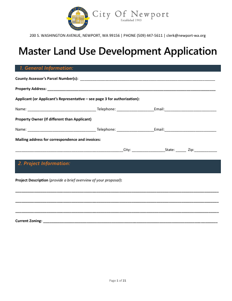 First page of the Master Land Use Development Application