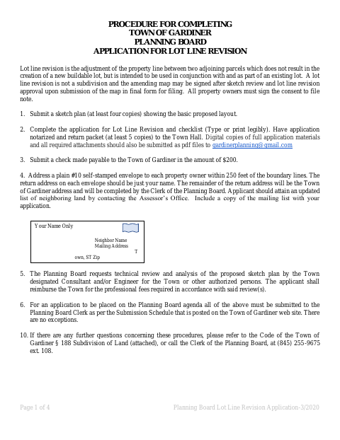 First page of the Lot Line Revision Application