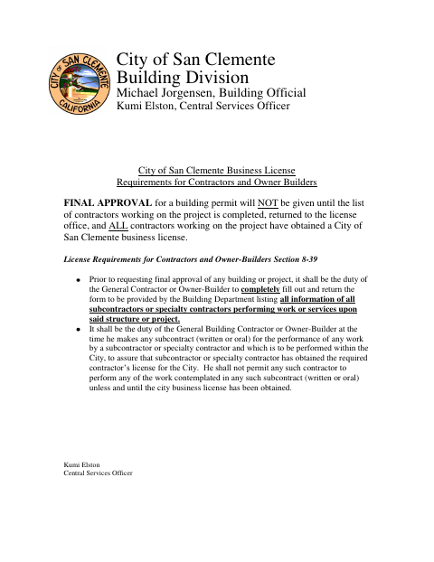 First page of the Pool/Spa Business License Verification Request for Final Inspection